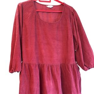 Puffy Corduroy Dress Ruffle Skirt Gathered Sleeves